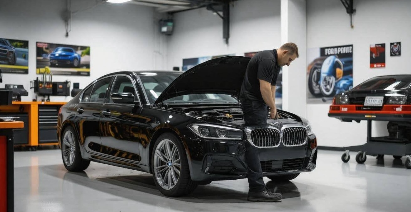 Fleet vehicle undergoing routine maintenance for improved fuel savings