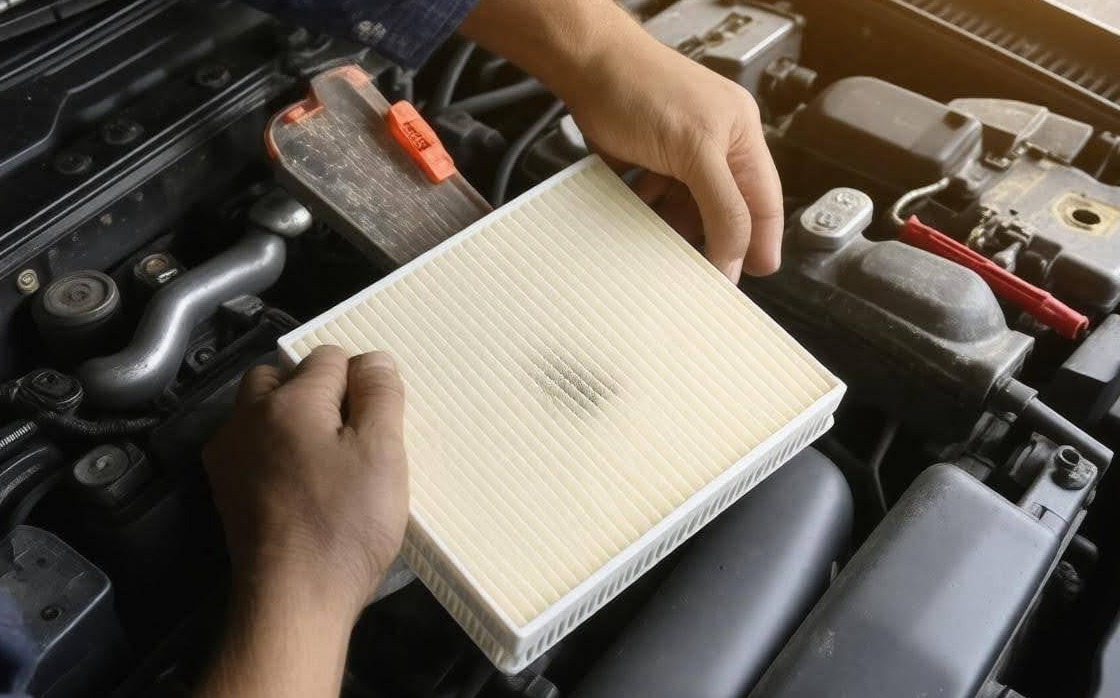 Technician checking tire pressure to enhance fleet fuel efficiency