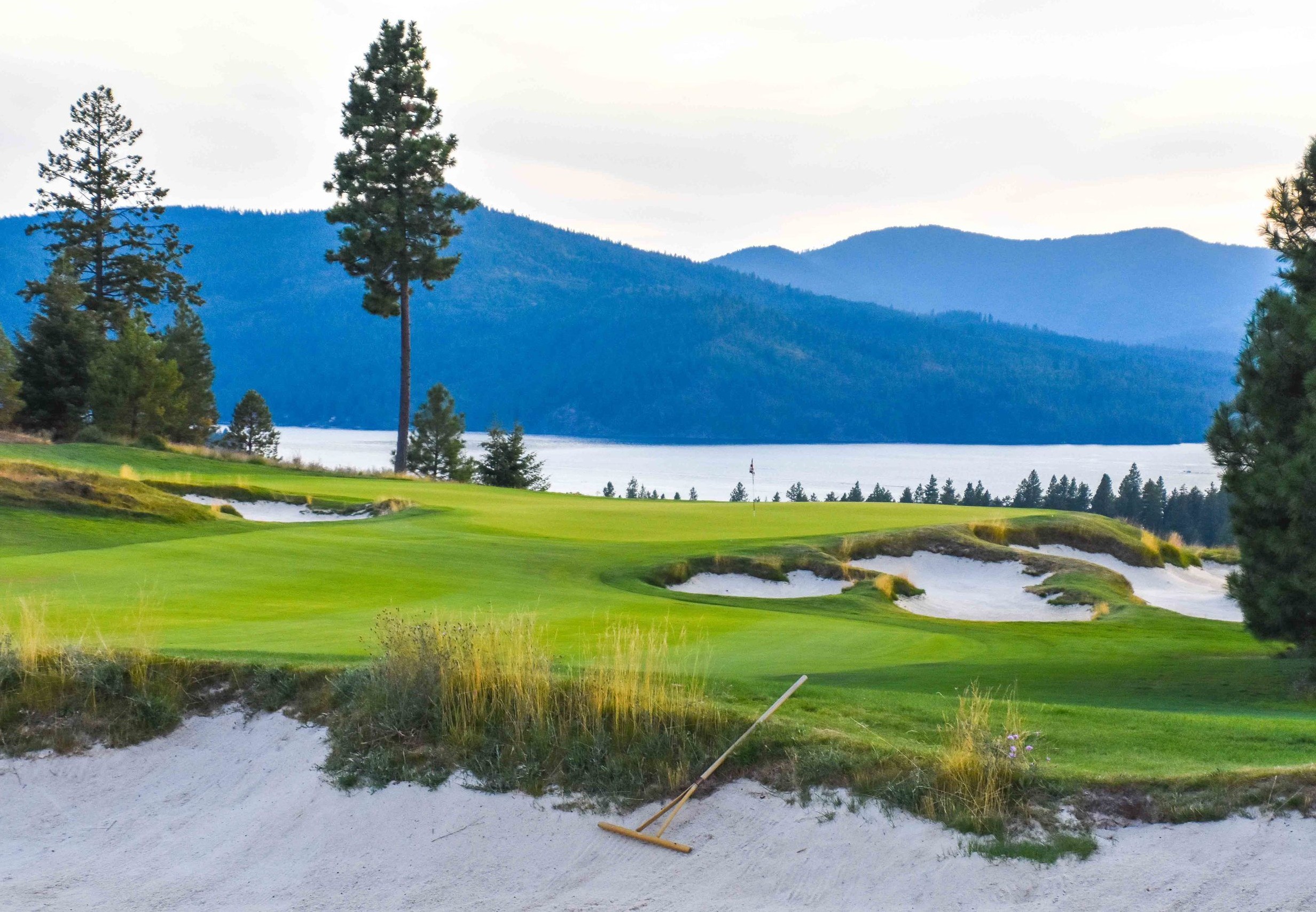 Golfing in Idaho at Coeur d'Alene Resort with floating green and lake views
