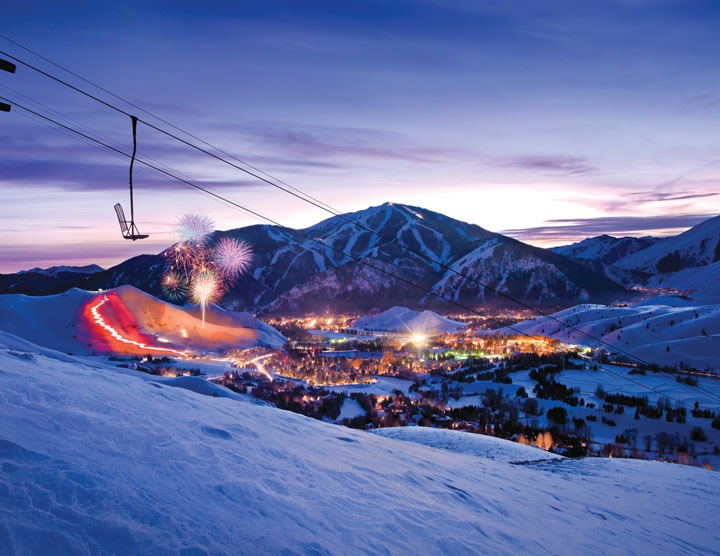 Skiing in Idaho at Sun Valley Resort with scenic snowy mountains