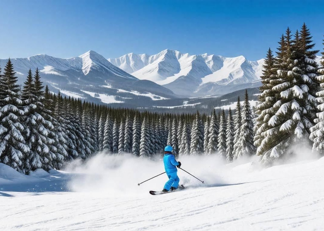 Family enjoying fresh powder skiing in Idaho at Schweitzer Mountain